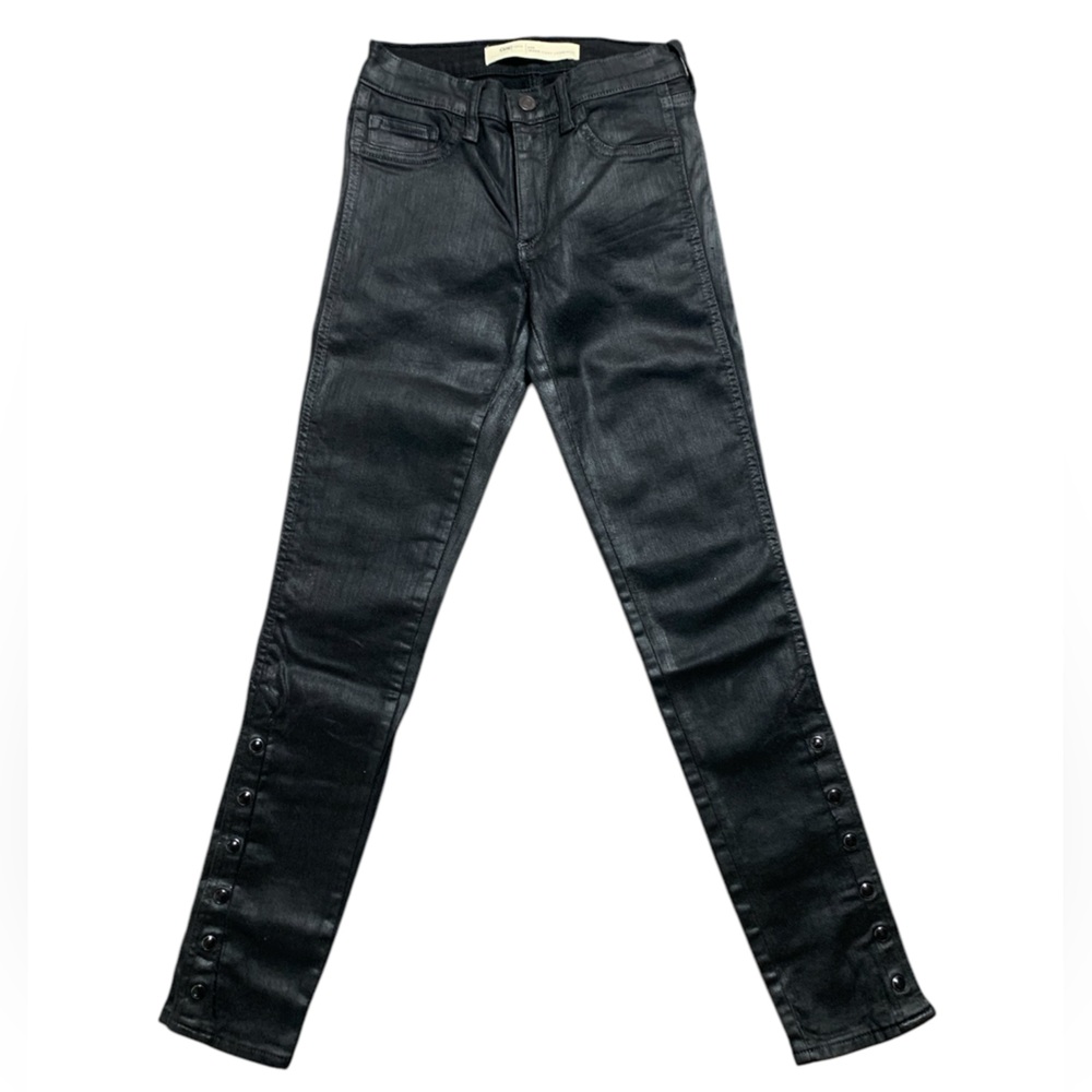 Gap 1969 Wax Coated‎ Inner Cozy Leggings Black Skinny Jeans Snap Ankle 24R 00R